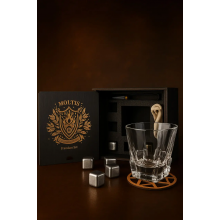 Подарочный набор для виски Moltis Premium Set Saxum — стакан, щипцы, мешочек, подставка и 5 охлаждающих кубиков (MR-1022) 10059