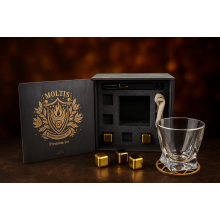 Подарочный набор для виски Moltis Premium Set Quadro - бокал, щипцы, мешочек, подставка и 5 охлаждающих кубиков (MR-1023) 10060