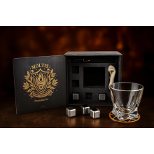 Подарочный набор для виски Moltis Premium Set Quadro - бокал, щипцы, мешочек, подставка и 5 охлаждающих кубиков (MR-1024) 10061